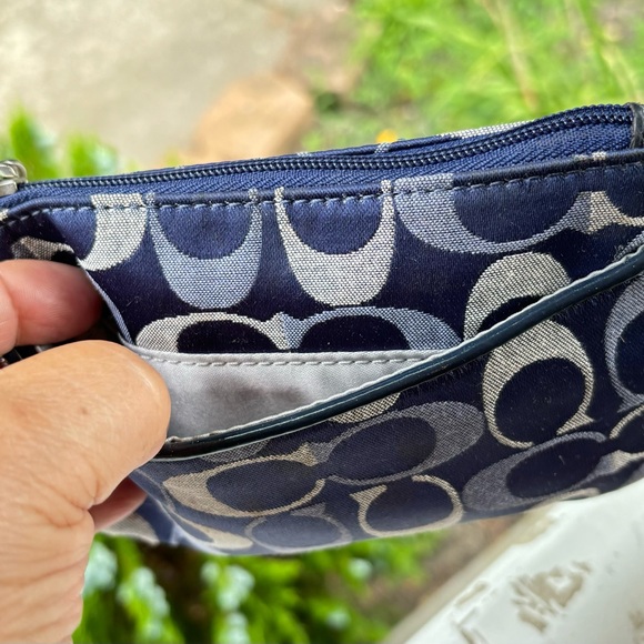 Coach Womens Zip Top Monogram Canvas Small Wristlet Handbag Blue - Picture 9 of 15
